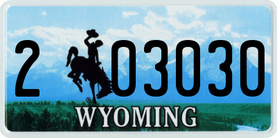 WY license plate 203030