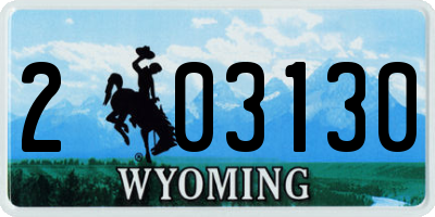 WY license plate 203130