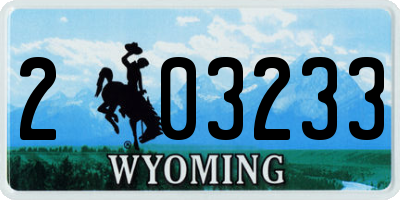 WY license plate 203233