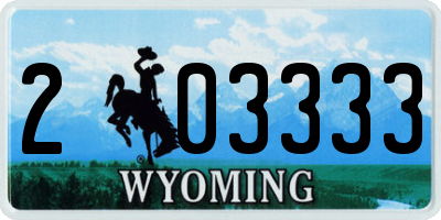 WY license plate 203333