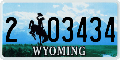 WY license plate 203434