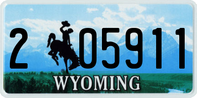 WY license plate 205911