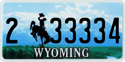 WY license plate 233334