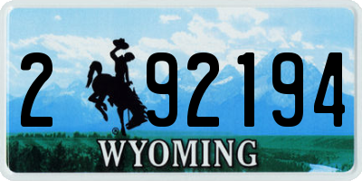 WY license plate 292194