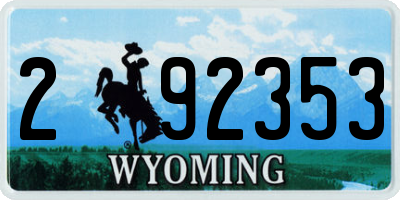 WY license plate 292353