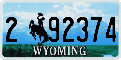 WY license plate 292374