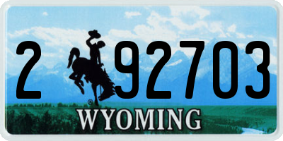WY license plate 292703