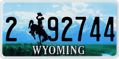 WY license plate 292744