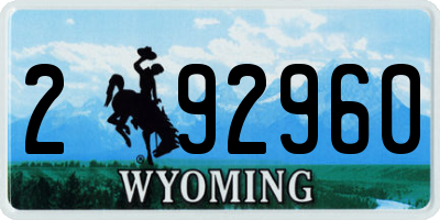 WY license plate 292960