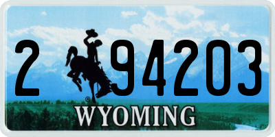 WY license plate 294203