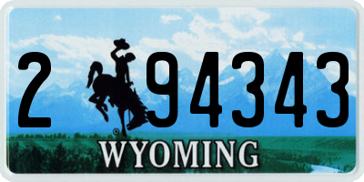 WY license plate 294343