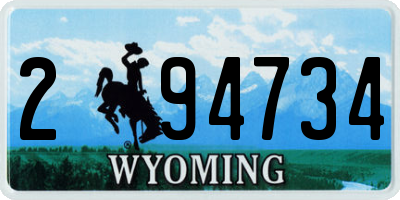 WY license plate 294734