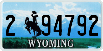 WY license plate 294792