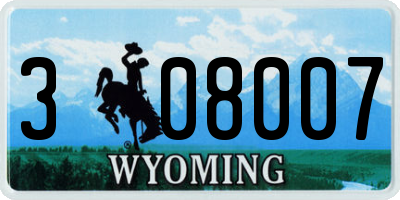 WY license plate 308007