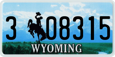 WY license plate 308315