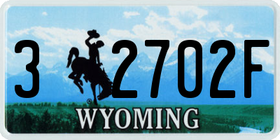 WY license plate 32702F