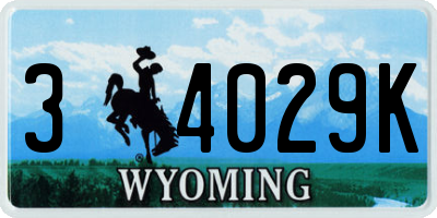 WY license plate 34029K