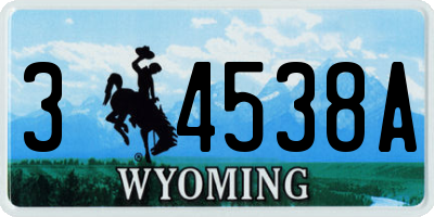WY license plate 34538A