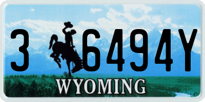 WY license plate 36494Y