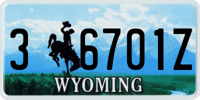 WY license plate 36701Z