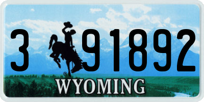 WY license plate 391892