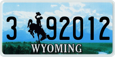 WY license plate 392012