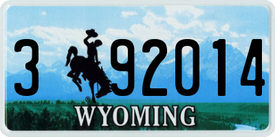 WY license plate 392014