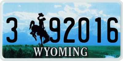 WY license plate 392016
