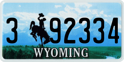 WY license plate 392334