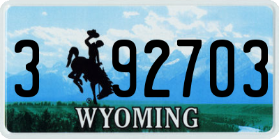 WY license plate 392703