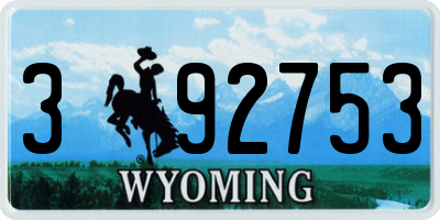 WY license plate 392753