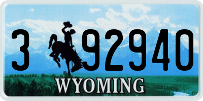 WY license plate 392940