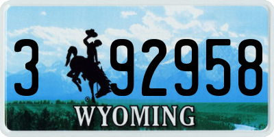 WY license plate 392958