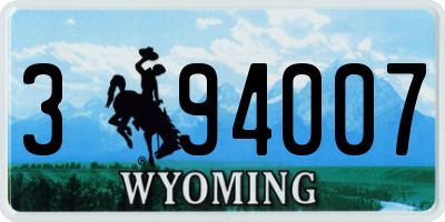 WY license plate 394007