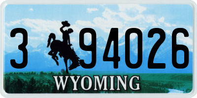 WY license plate 394026