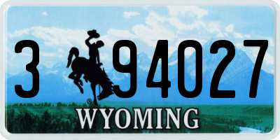 WY license plate 394027