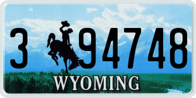 WY license plate 394748