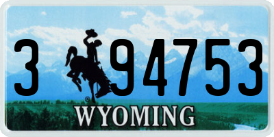 WY license plate 394753