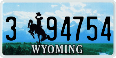 WY license plate 394754