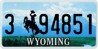 WY license plate 394851