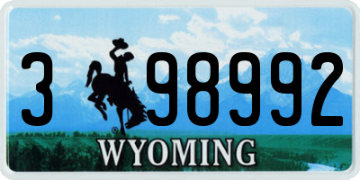 WY license plate 398992