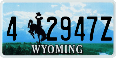 WY license plate 42947Z