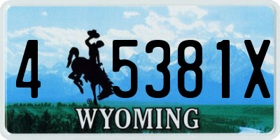 WY license plate 45381X