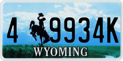 WY license plate 49934K