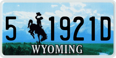 WY license plate 51921D