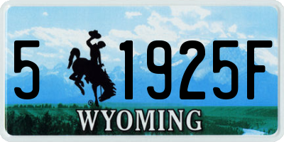 WY license plate 51925F