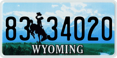 WY license plate 8334020