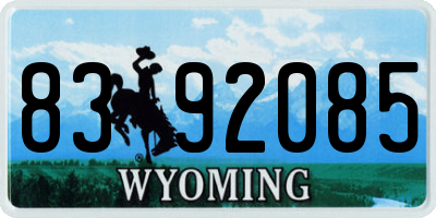 WY license plate 8392085