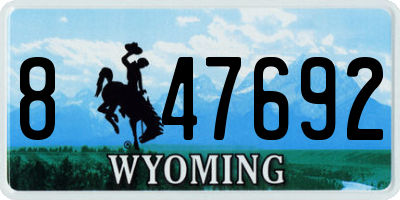 WY license plate 847692