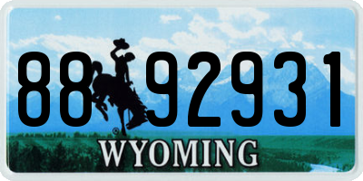 WY license plate 8892931